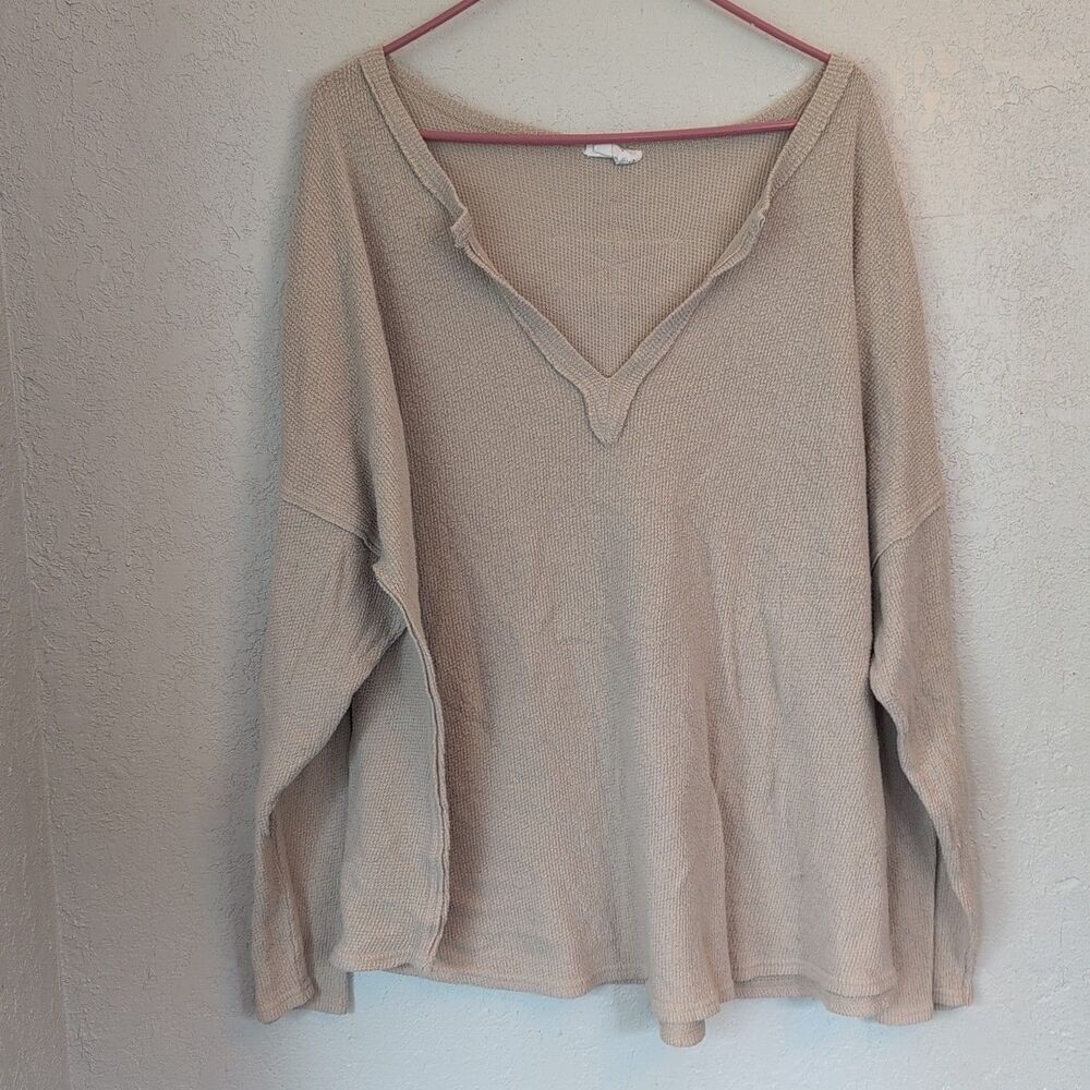 Perch By Blu Pepper Women's 3x Loose Oatmeal Beige Lightweight Sweater Boho